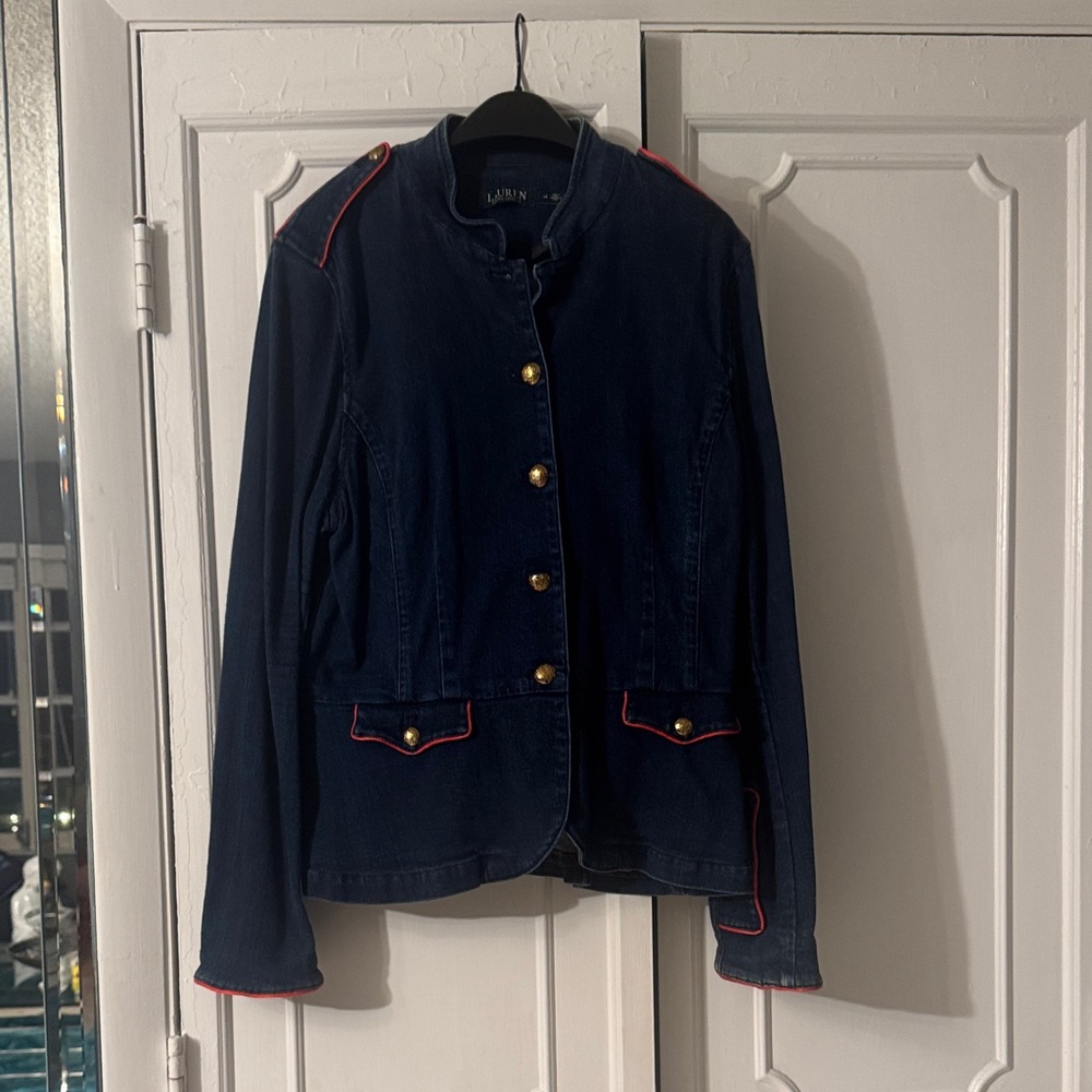 Lauren Ralph Lauren Dark Blue Jean Jacket with Red Trim